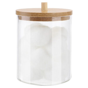 Porta Cotonetes Vertical em Acrílico com Tampa em Bambu - Organiz