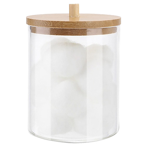 Porta Cotonetes Vertical em Acrílico com Tampa em Bambu - Organiz