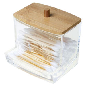 Porta Cotonetes Horizontal em Acrílico com Tampa em Bambu - Organiz