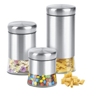 Jogo de Potes Herméticos em Inox e Vidro 3 Peças - Ke Home