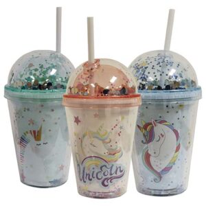 Copo Unicórnio com Tampa e Canudo 380ml - - - Ke Home