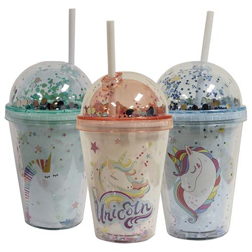 Copo Unicórnio com Tampa e Canudo 380ml -  -  - Ke Home