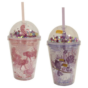 Copo com Tampa e Canudo Fauna 380ml - - - Ke Home