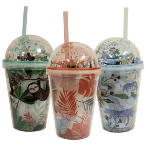 Copo com Tampa e Canudo Color Forest 380ml - - - Ke Home