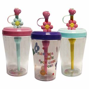 Copo com Tampa e Canudo Floral 520ml - - - Ke Home