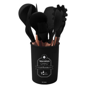 Kit de Talheres de Cozinha em Silicone Flórida Preto 12 peças - Ke Home