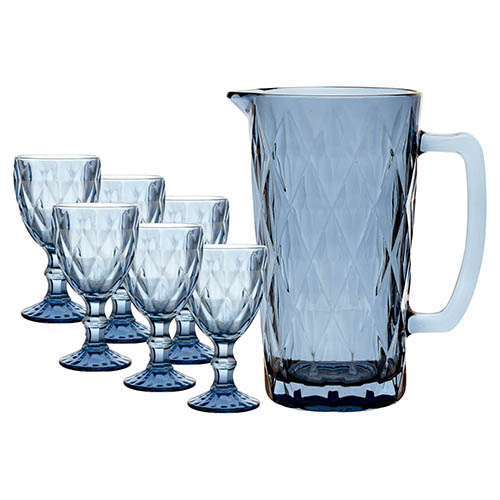 Kit Jarra 1 Litro e 6 Taças Diamond Safira 260 ml - Lanty