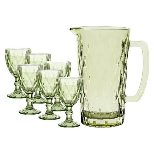 Kit Jarra 1 Litro e 6 Taças Diamond Esmeralda 260 ml - Lanty