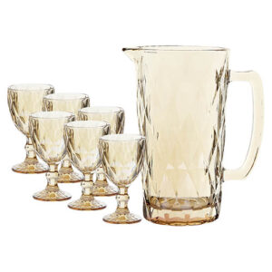 Kit Jarra 1 Litro e 6 Taças Diamond Ambar 260 ml - Lanty