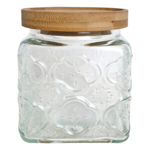 Pote de Vidro Quadrado Flores com Tampa 620 ml - Lanty