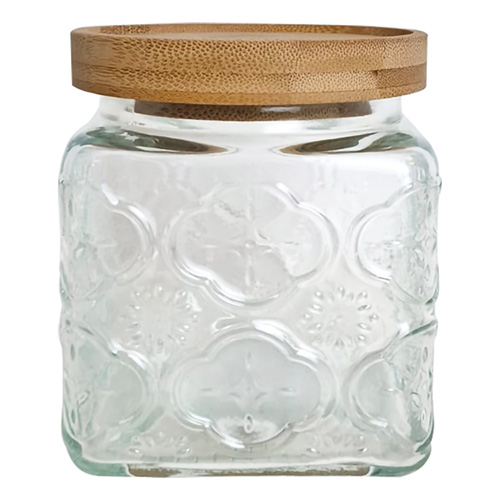 Pote de Vidro Quadrado Flores com Tampa 620 ml - Lanty