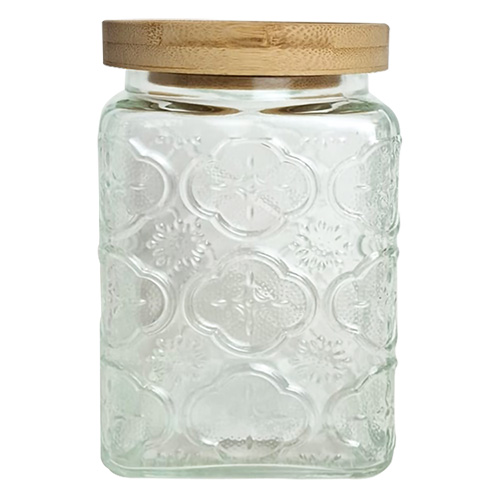 Pote de Vidro Quadrado Flores com Tampa 850 ml - Lanty