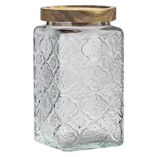 Pote de Vidro Quadrado Flores com Tampa 1100 ml - Lanty