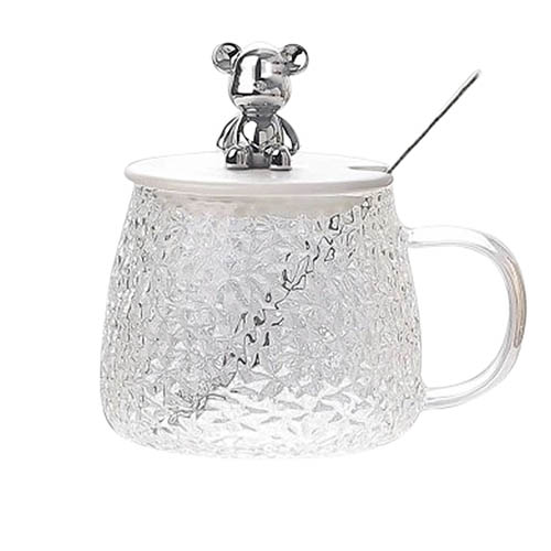 Caneca de Vidro com Tampa e Colher Bear 400 ml - Lanty