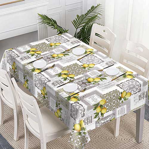 Toalha de Mesa Plástica Limões Cinza 140 x 240 cm - Organiz