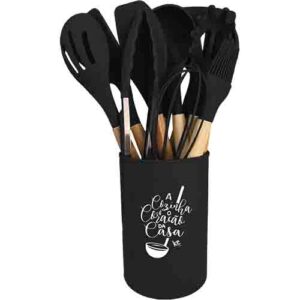 Kit de Utensílios de Cozinha Linha Chicago Preto 12 Peças - Ke Home