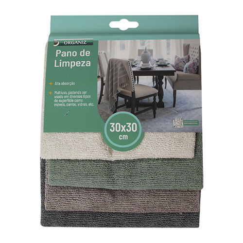Pano de Limpeza 4 Unidades 30 x 30 cm - Organiz