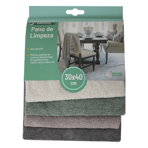 Pano de Limpeza 4 Unidades 30 x 40 cm - Organiz