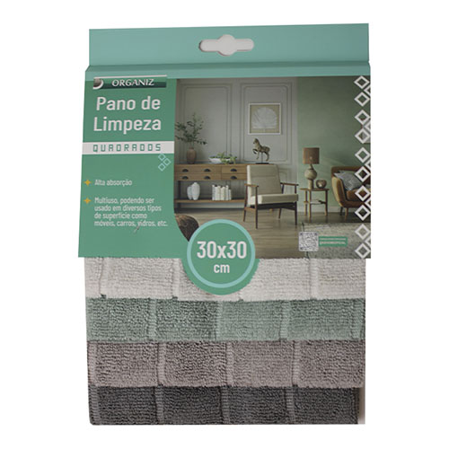 Pano de Limpeza 4 Unidades Quadrados 30 x 30 cm - Organiz