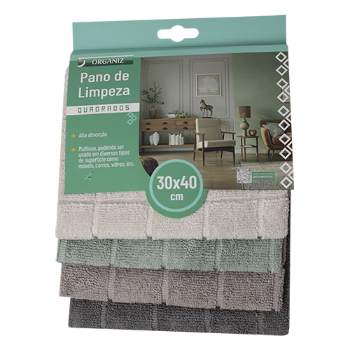 Pano de Limpeza 4 Unidades Quadrados 30 x 40 cm - Organiz