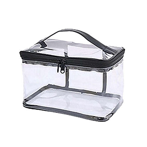 Necessaire Quadrada Com Alça Transparente e Preto 25 x 15 x 15 cm - Organiz