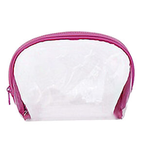Necessaire Redonda Média Transparente e Rosa 24,5 x 15,5 x 7,5 cm - Organiz