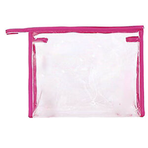 Necessaire Retangular Pequena Transparente e Rosa 17
