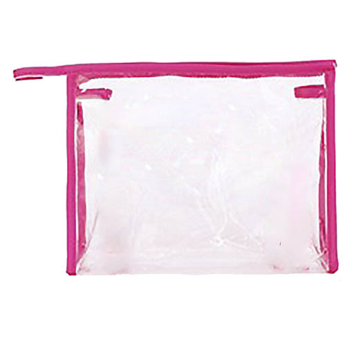 Necessaire Retangular Grande Transparente e Rosa 27