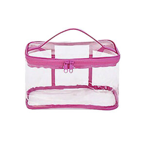 Necessaire Quadrada Com Alça Transparente e Rosa 25 x 15 x 15 cm - Organiz