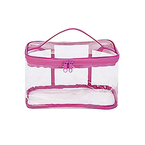 Necessaire Quadrada Com Alça Transparente e Rosa 25 x 15 x 15 cm - Organiz