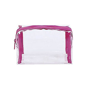 Necessaire Quadrada Transparente e Rosa 18 x 11 x 10 cm - Organiz